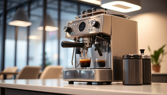 Modern Atlantis coffee machine brewing espresso in office