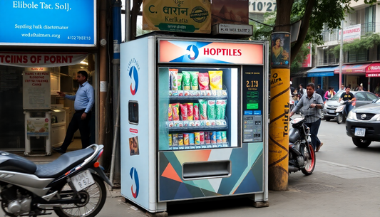 A modern vending machine on a busy Kolkata street