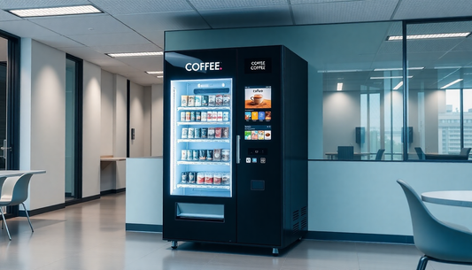 A sleek 2 lane coffee vending machine in an office