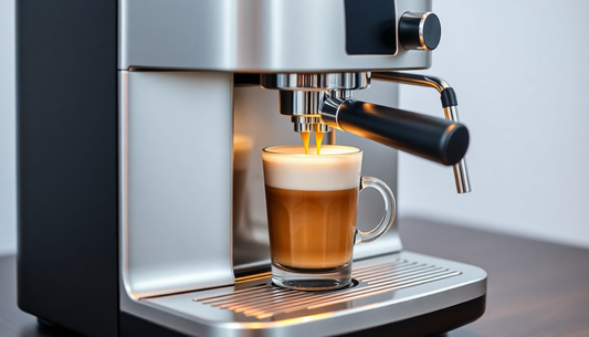A sleek automatic espresso machine brewing coffee