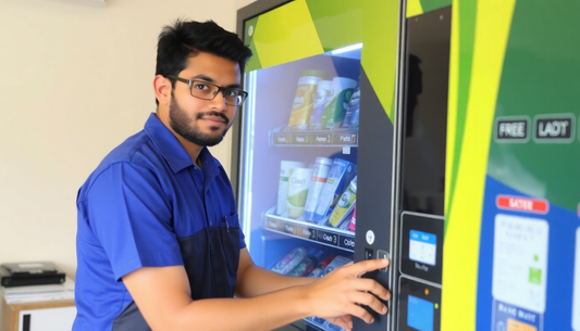 Technician servicing a vending machine in Kolkata office