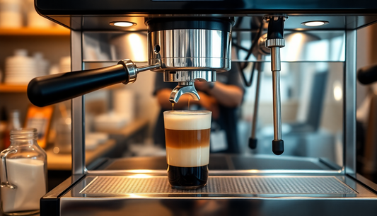 A modern coffee machine brewing espresso in a cafe