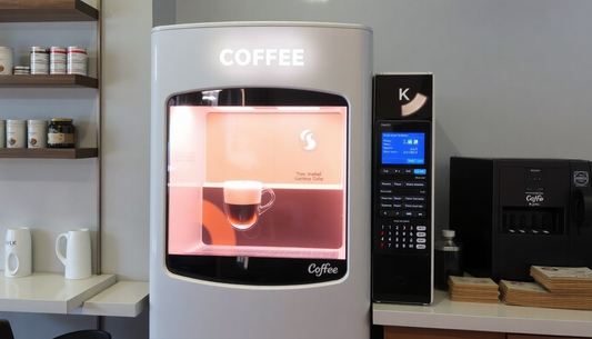 A modern coffee vending machine in a Ghaziabad cafe