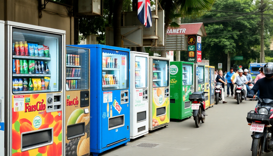 Vending machines lined up on a busy Kolkata street