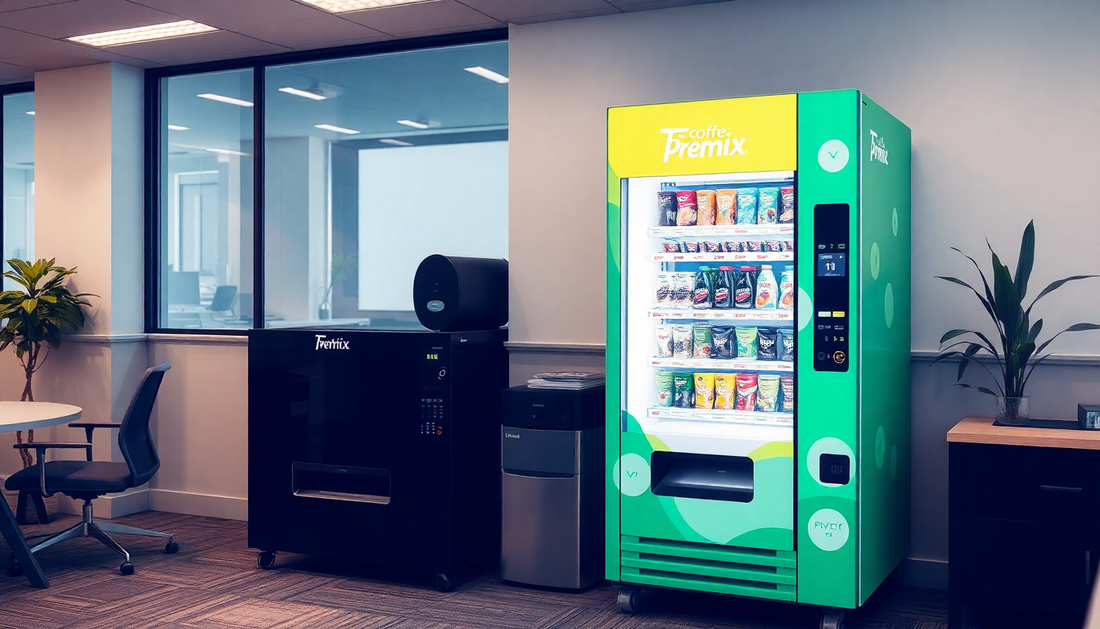 A tea coffee premix vending machine in an office