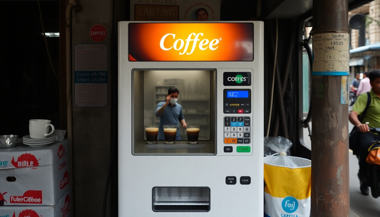 A modern coffee vending machine in a Kolkata street
