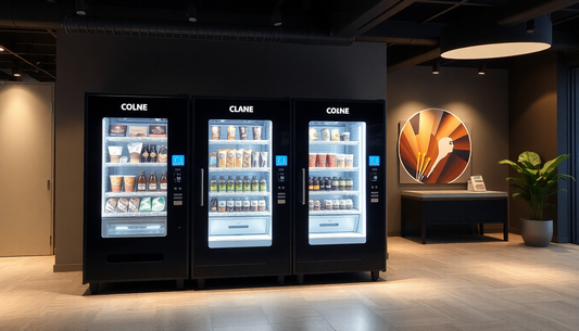 A modern 4 lane coffee vending machine in office