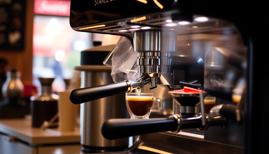 A modern coffee machine brewing coffee in a Kolkata café