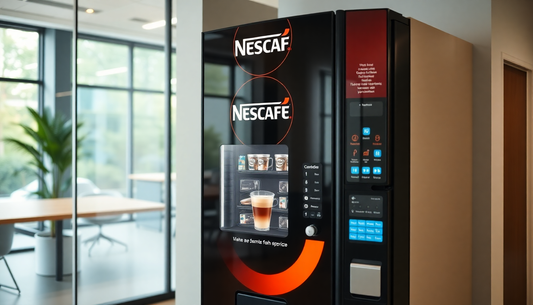 A Nescafe vending machine dispensing coffee in a modern office