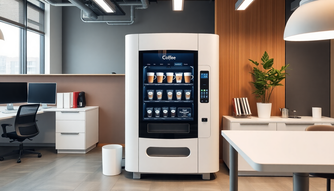 Modern coffee vending machine in an office setting