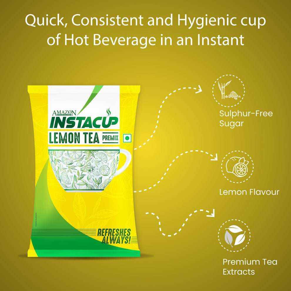Atlantis lemon tea premix for vending machines packet highlighting lemon flavour and premium tea extracts