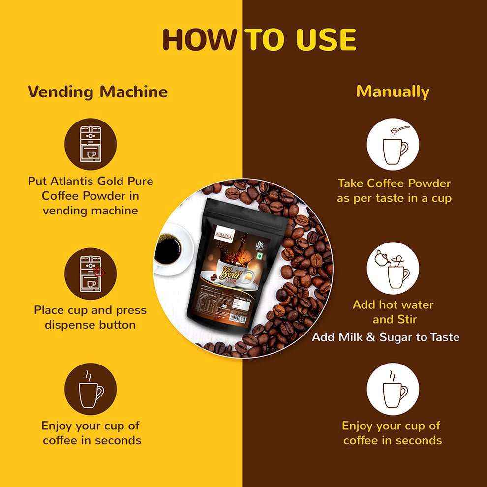 Instructions on how to use Amazon gold coffee powder 250g price with vending machine or manually