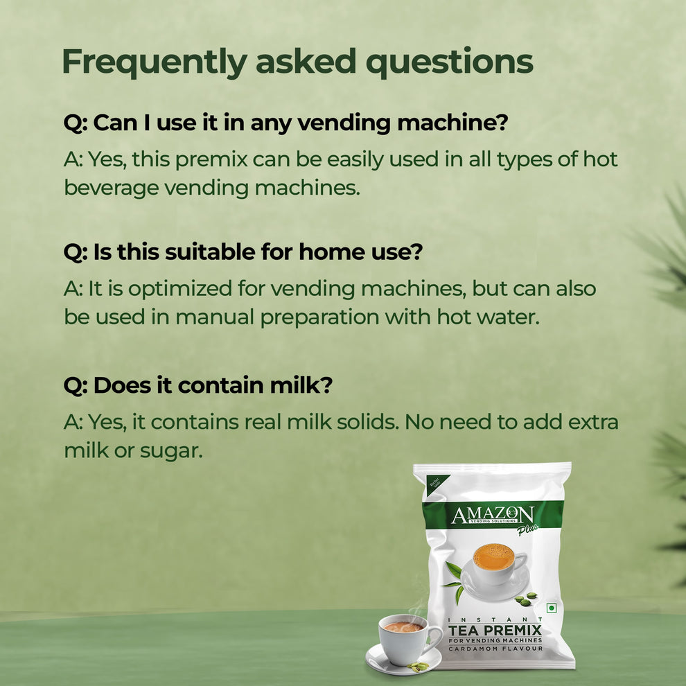 Instant tea powder for vending machines by Tea coffee vending service with cardamom flavour tea premix pack and cup
