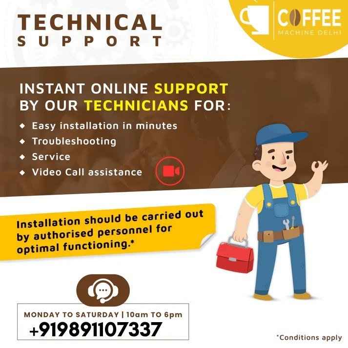 Technical support service image for cardamom tea premix for vending machines with technician and contact details