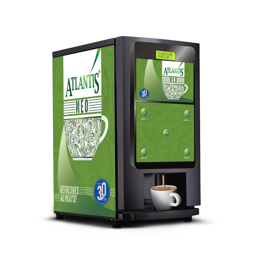 4-lane coffee vending machine for offices by Tea coffee vending service with sleek black and green design