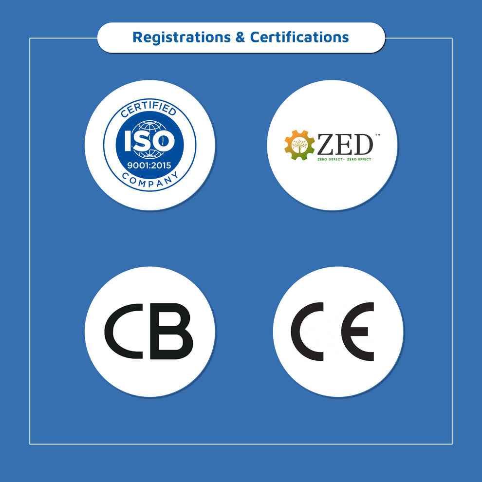Registrations and certifications logos including ISO 9001 2015, ZED, CB, and CE for Atlantis Big Plus water dispenser for offices