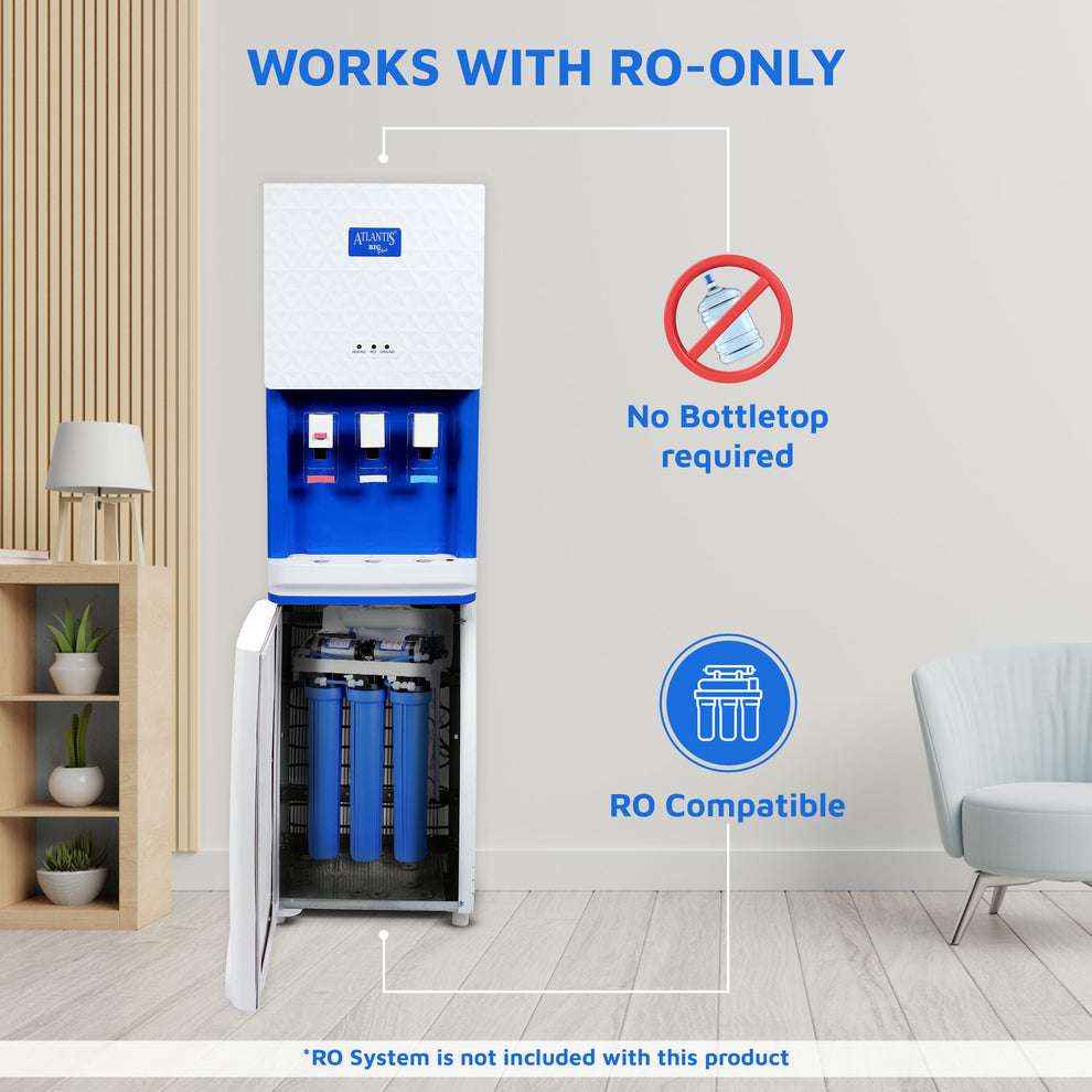 Atlantis Big Plus water dispenser for offices with RO compatibility and no bottle top required