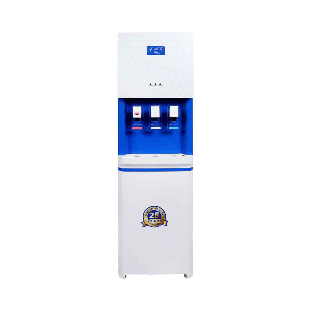 Atlantis Big Plus water dispenser for offices in white and blue with three taps and 25 years warranty