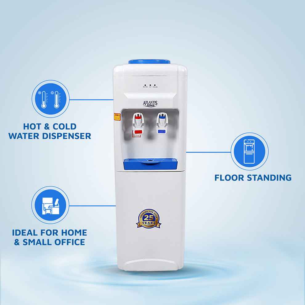 Atlantis Blue floor standing water dispenser with hot and cold taps ideal for home and small office use