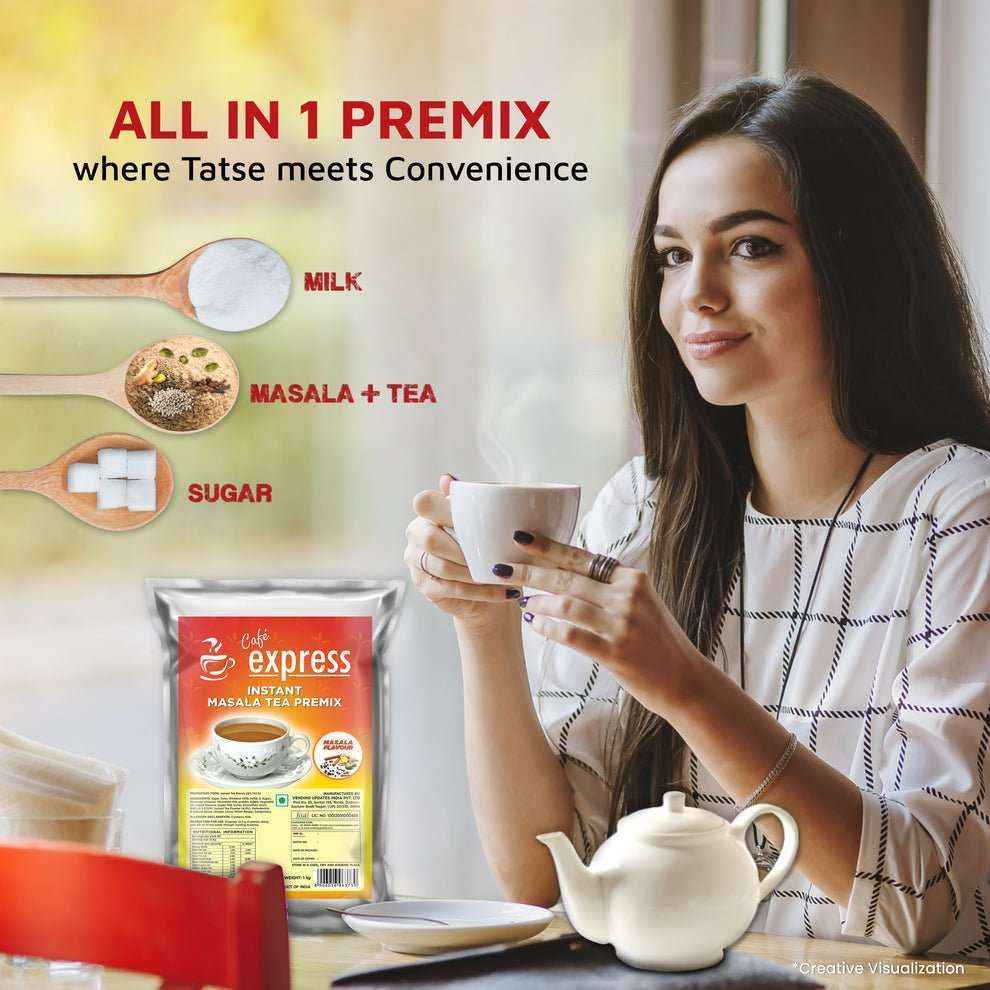 COFFEE WALLA ATLANTIS Cafe express masala tea 1kg all in 1 premix with milk sugar and masala tea packaging
