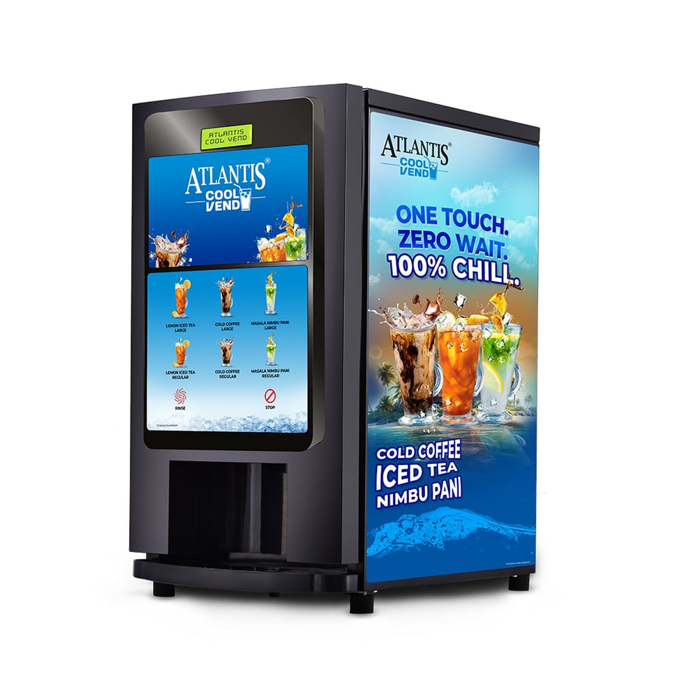 COFFEE WALLA Atlantis chill coffee machine black vending unit with cold coffee iced tea options