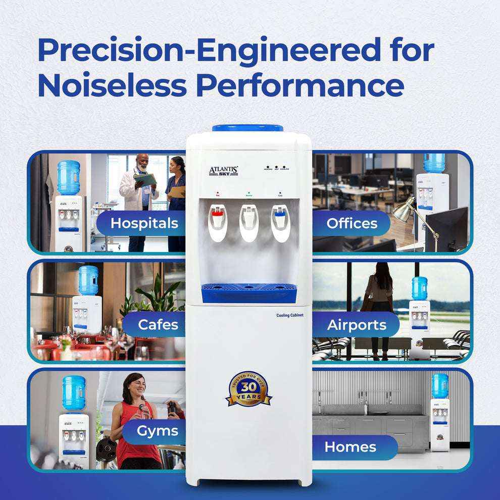 ATLANTIS FROSTY PLUS water cooler white with three taps for hospitals offices cafes airports gyms and homes