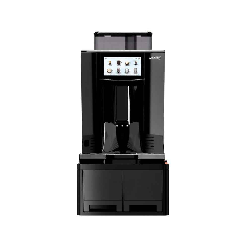 Black fully automatic coffee machine with fresh milk and digital touchscreen display