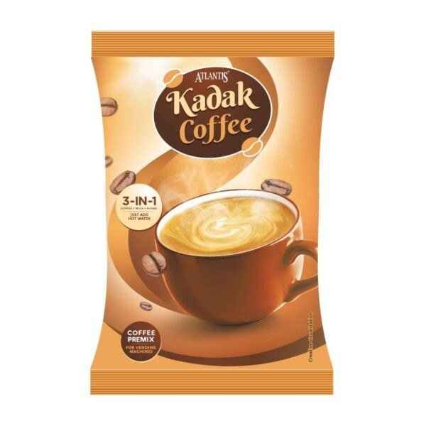 Atlantis Kadak Coffee 3-in-1 coffee premix sachet with creamy coffee cup and coffee beans design