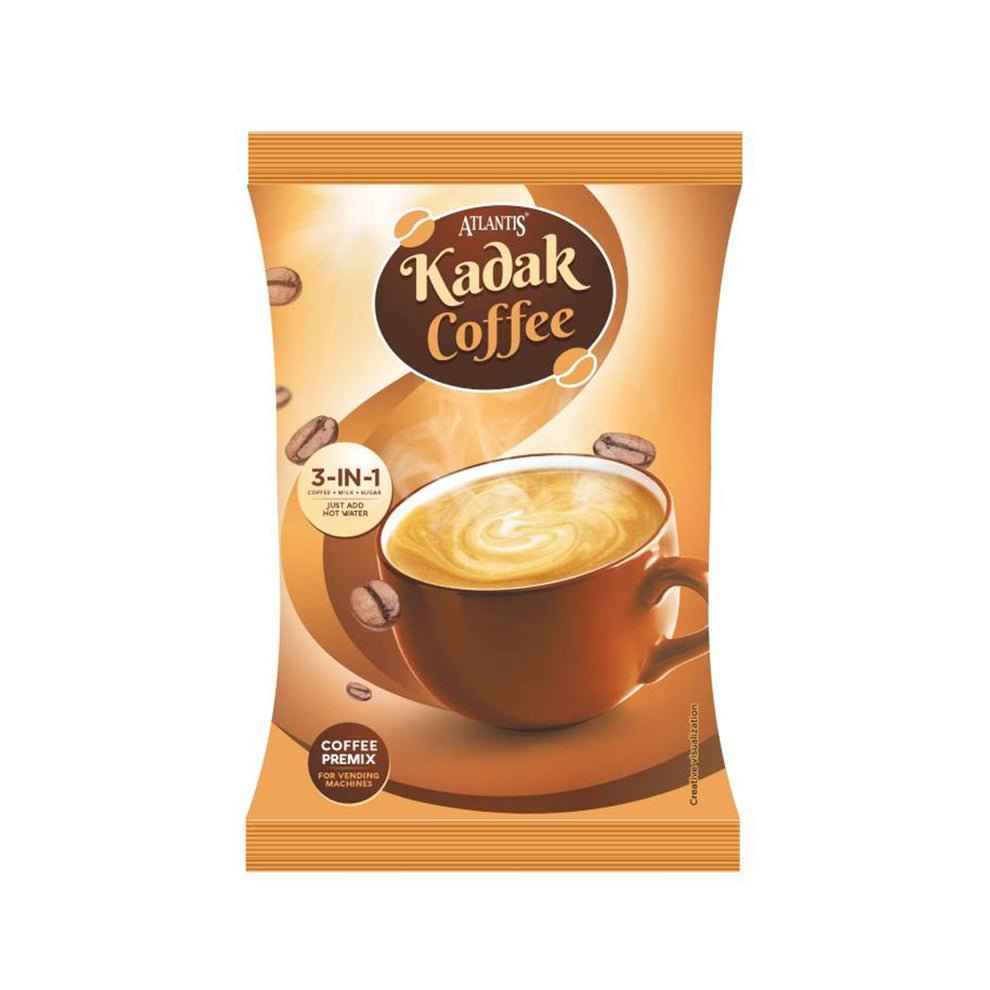 Atlantis Kadak 3-in-1 coffee premix packet with creamy coffee cup and coffee beans design