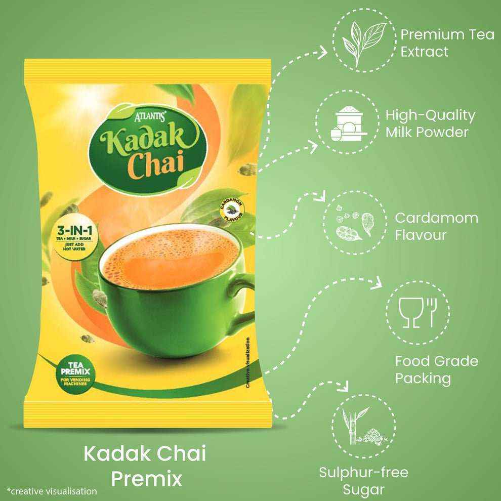 Atlantis kadak tea 1kg premix sachet with cardamom flavour and premium tea extract