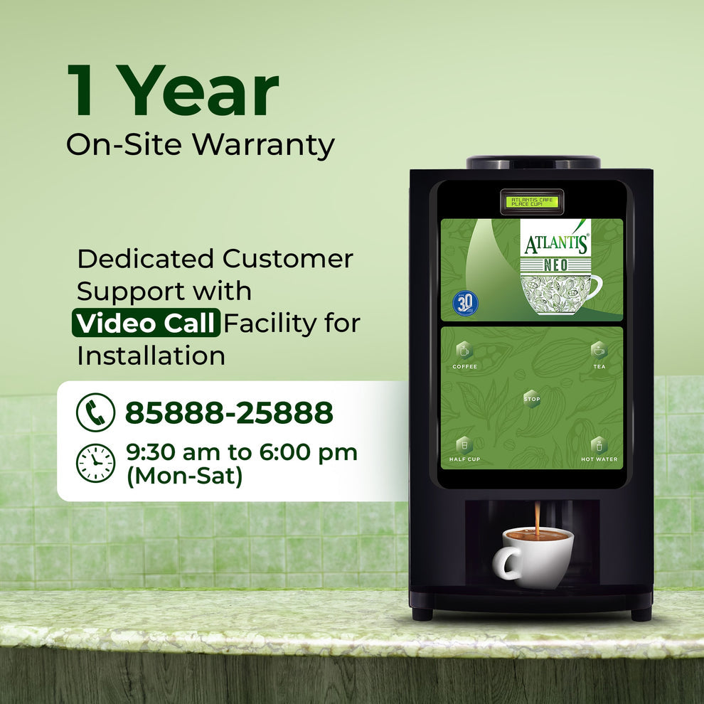 Atlantis Neo 2 coffee vending machine by COFFEE WALLA with one year on-site warranty and video call installation support