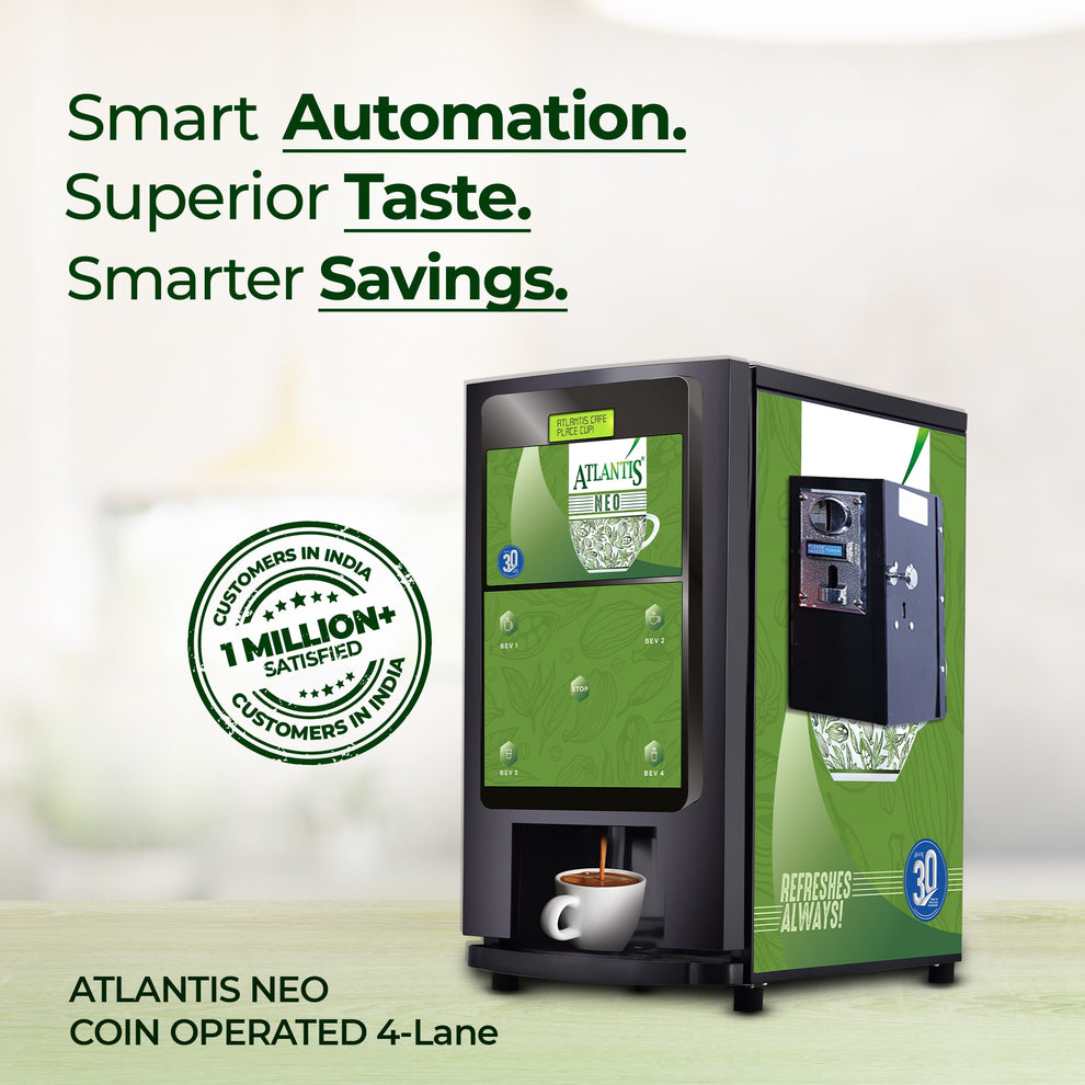 Atlantis Neo vending machine Delhi coin operated 4-lane tea and coffee vending machine with smart automation