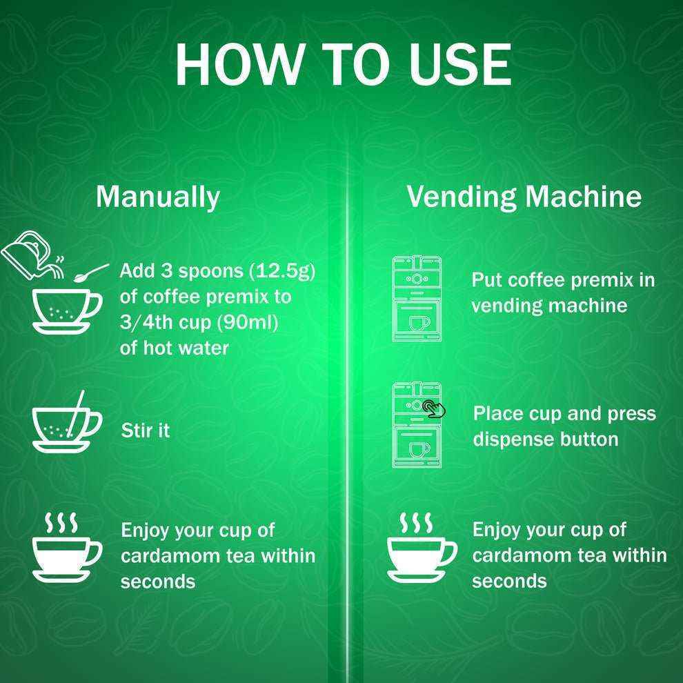 Instructions for using nukkad tea premix 1kg manually or with vending machine for cardamom tea