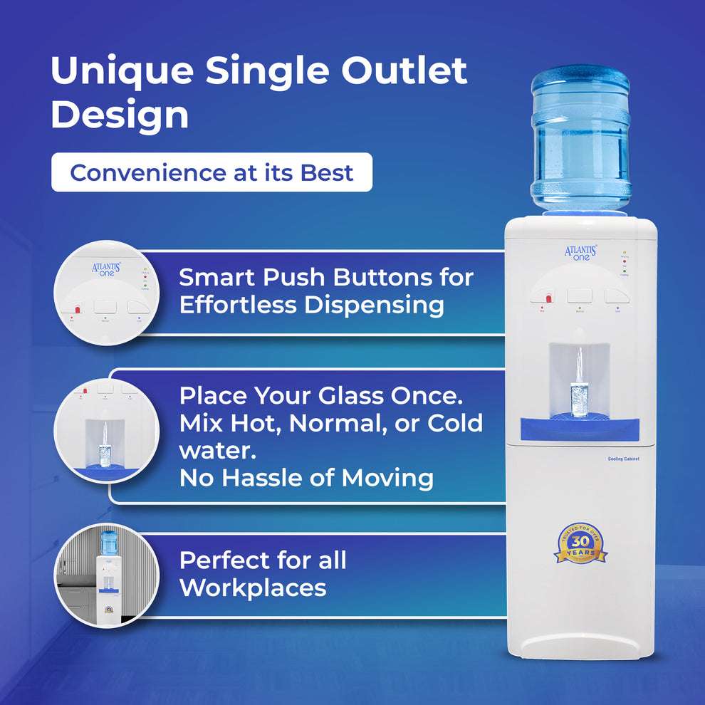 18L cooling cabinet water dispenser with single outlet design and smart push buttons for effortless water dispensing