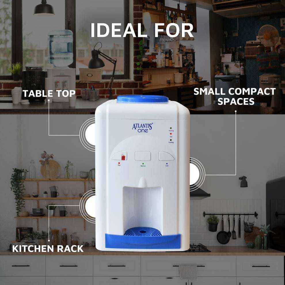 Atlantis One water dispenser ideal for table top kitchen racks and small compact spaces