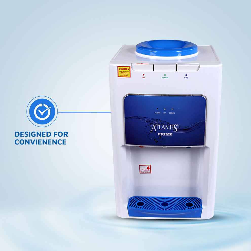 Buy Atlantis Prime water cooler white and blue compact design for convenient water dispensing