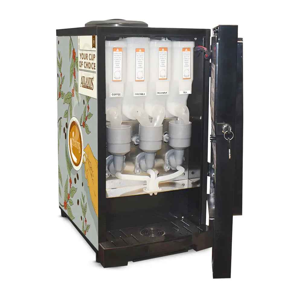 Atlantis select 7option tea coffee vending machine price coffee walla with multiple dispensers for coffee, chicory, sugar, and tea