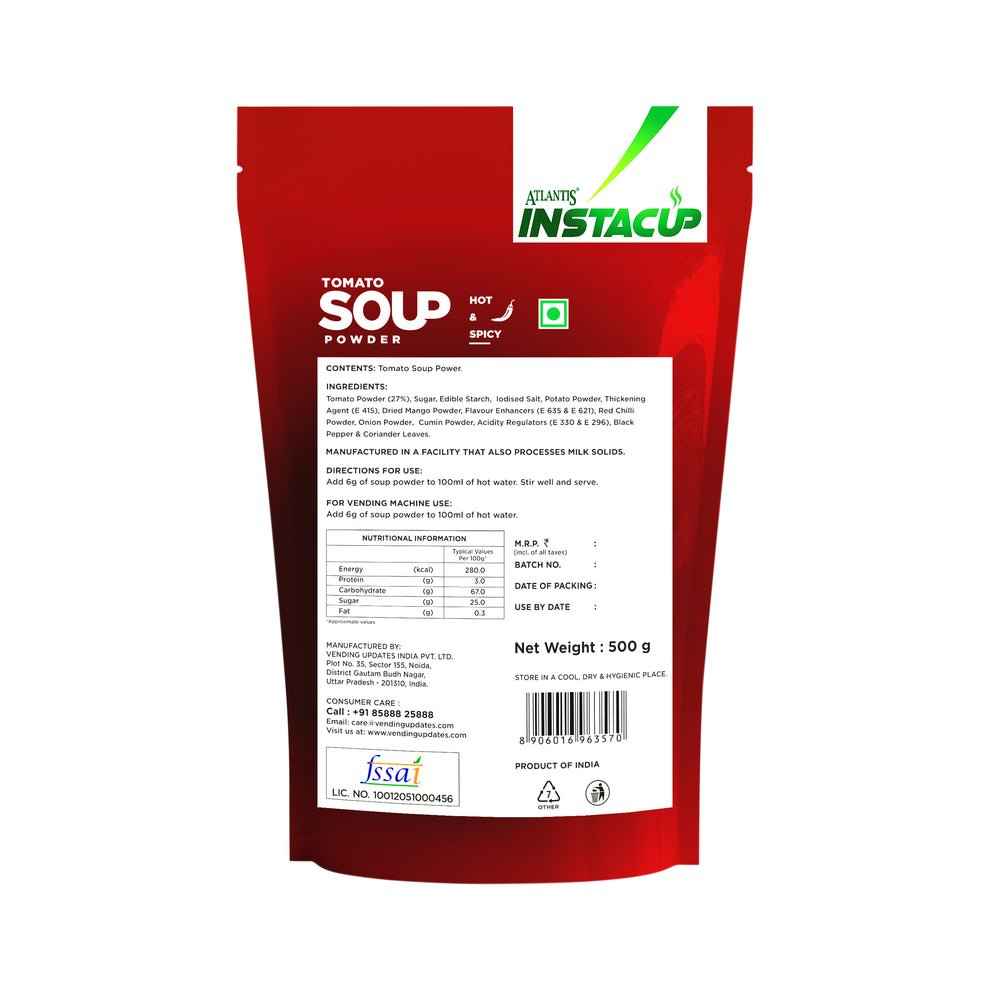 Atlantis tomato soup powder 500g red pack with preparation instructions and nutritional information