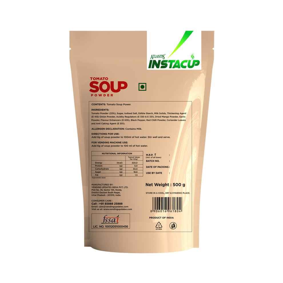 Atlantis tomato soup powder for vending machines in 500g beige resealable pouch with product details