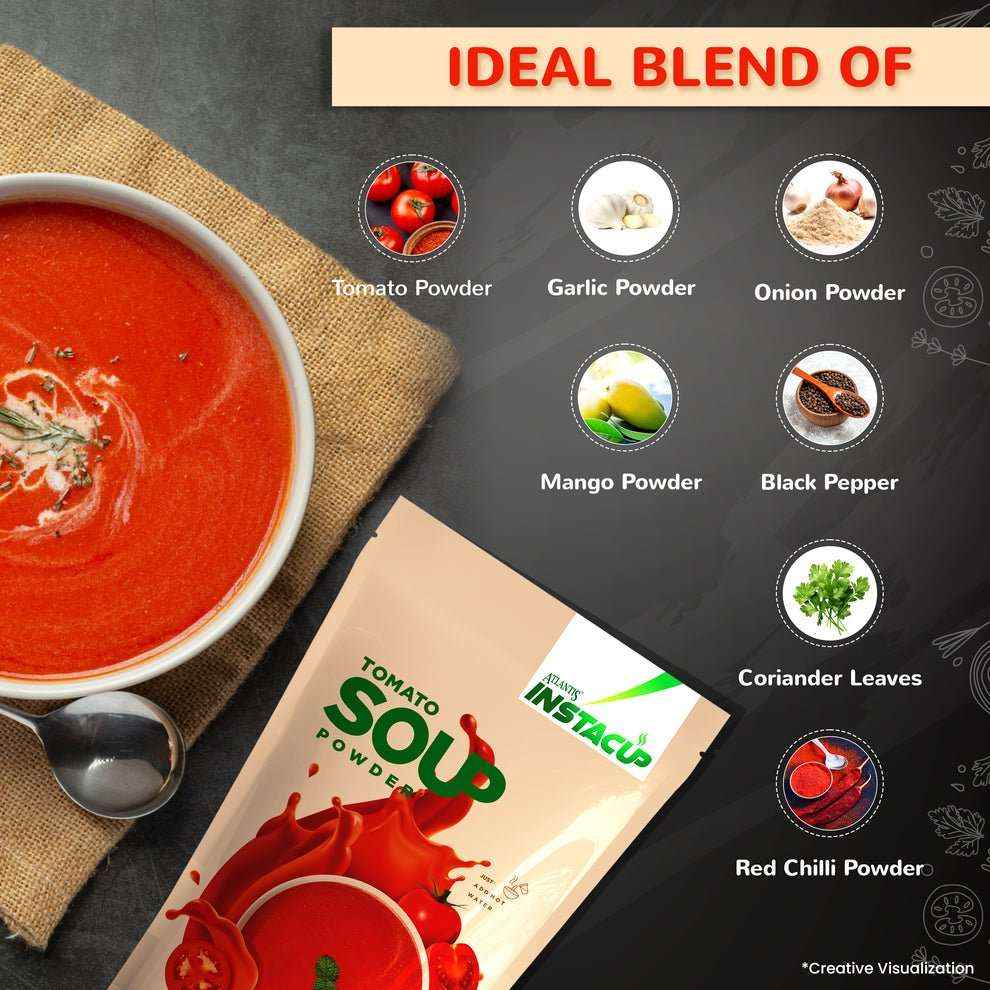 Atlantis tomato soup powder for vending machines with ideal blend of spices and herbs in a brown pouch
