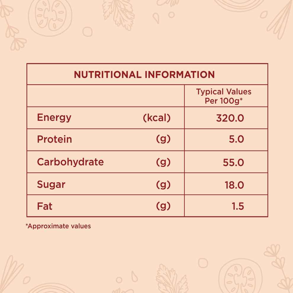 Nutritional information table for Atlantis tomato soup powder for vending machines showing energy protein carbohydrate sugar and fat values