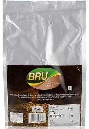BRU coffee roasted beans pack showing Bru coffee roasted beans price India with 1 kg net weight