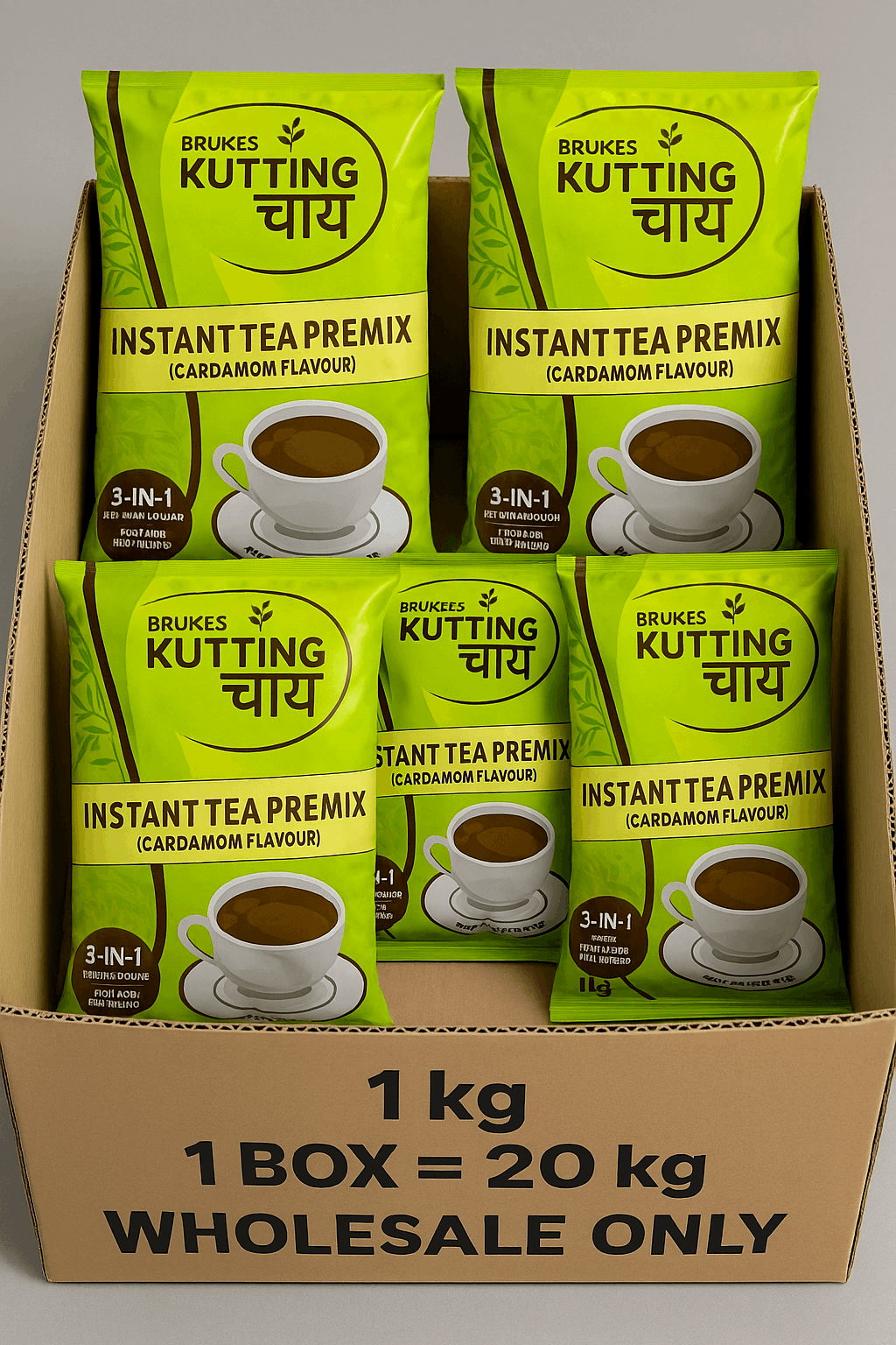 Kutting Chai tea premix for vending machines cardamom flavour 3-in-1 instant tea packets in wholesale box