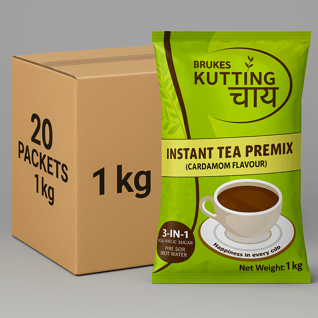 Kutting Chai tea premix for vending machines 1kg packet with cardamom flavour and 20 packets box