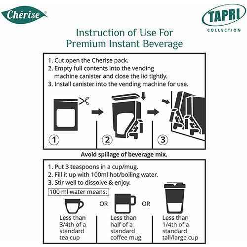 Instruction guide for using instant Madras coffee pouch 1kg with vending machine and beverage preparation steps