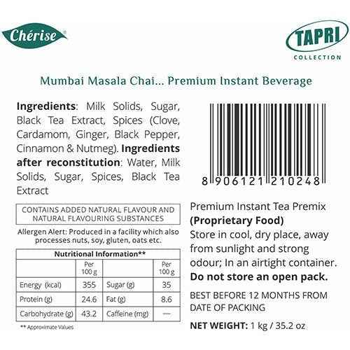 Cherise Tapri premium chai Mumbai Masala Chai instant beverage powder with spices and tea extract