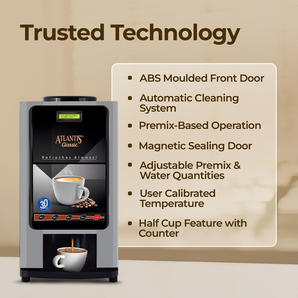 COFFEE WALLA Atlantis 3 lane coffee machine with automatic cleaning and adjustable premix settings