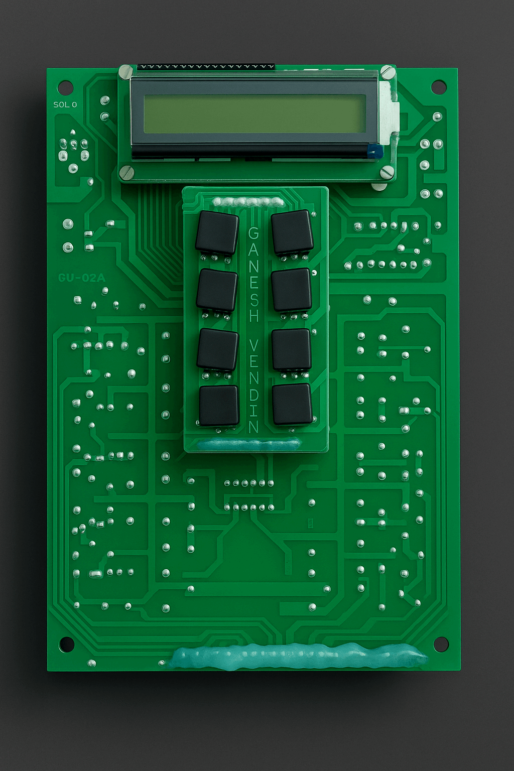 3 lane nescafe vending pcb green circuit board with display and black buttons for vending service