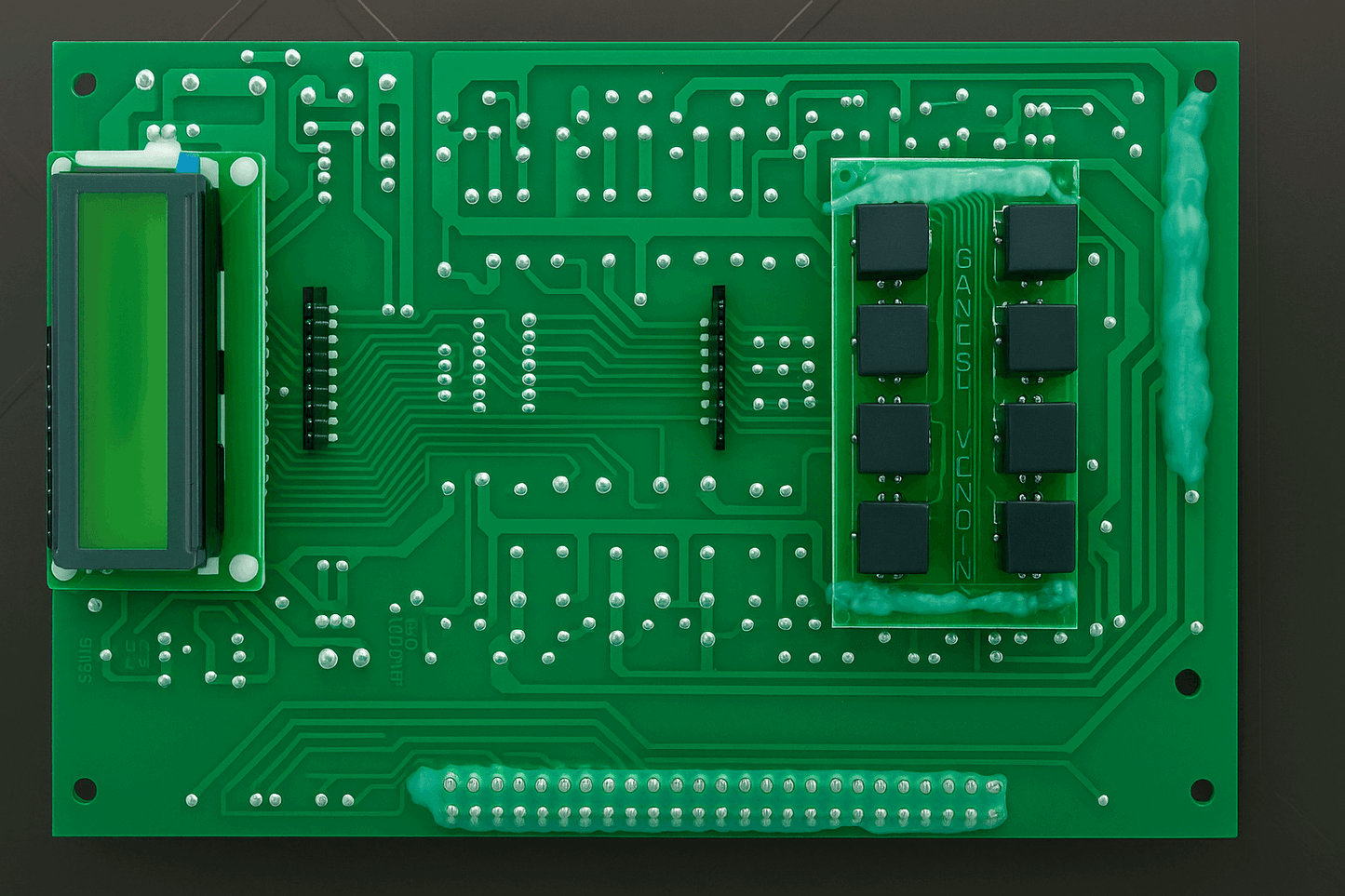 3 lane nescafe vending pcb circuit board with electronic components and green solder mask