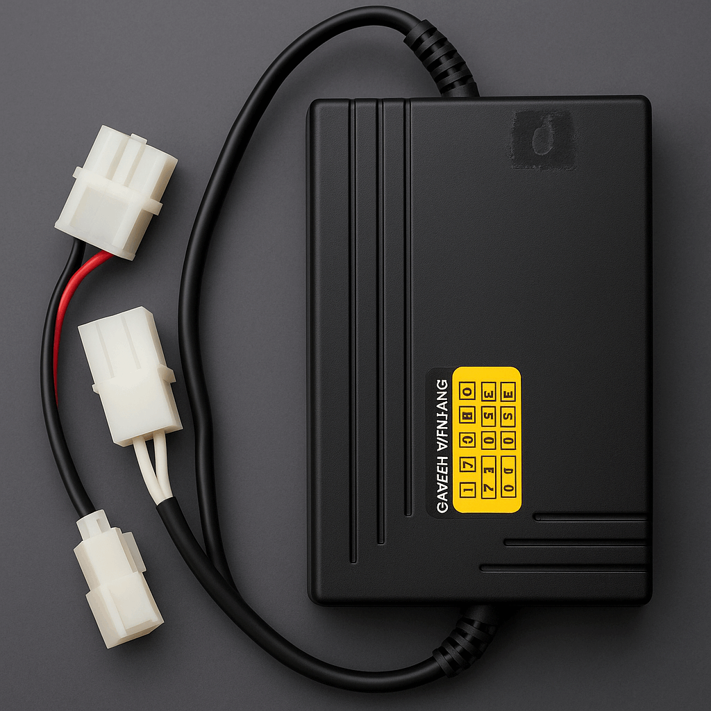 Black Nescafe coffee machine adaptor with three white connector plugs and attached cable